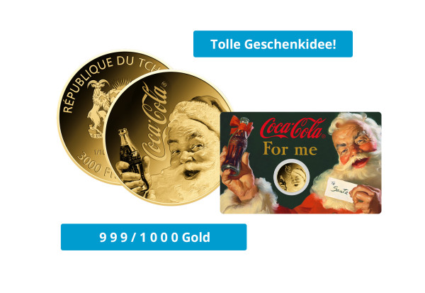 Goldmünze Motiv Coca Cola Santa Coincard 999/1000 Gold