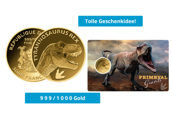 Goldmünze Dinosaurier T-Rex in Coincard 999/1000 Gold