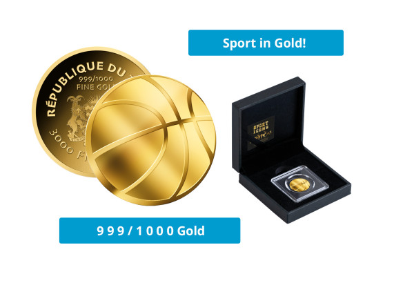 Goldmünze Basketball 999/1000 Gold inkl. Etui