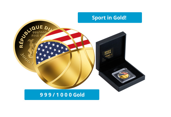 Geschenk Goldmünze Basketball USA 999/1000 Gold