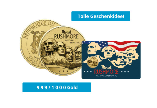 Goldmünze Motiv Mount Rushmore Coincard 999/1000 Gold