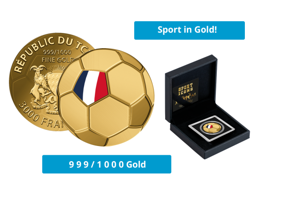 Goldmünze 999er Gold Motiv Fußball Frankreich - Serie Fußball