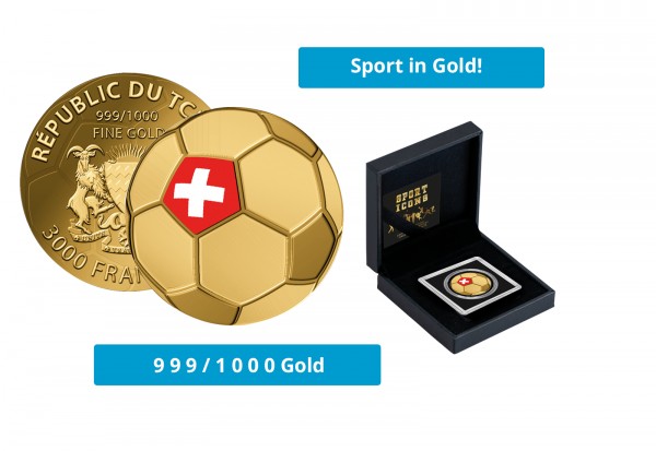 Goldmünze 999er Gold Motiv Fußball Schweiz - Serie Fußball