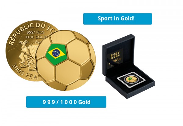 Goldmünze 999er Gold Motiv Fußball Brasilien - Serie Fußball