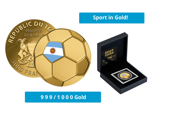 Goldmünze 999er Gold Motiv Fußball Argentinien - Serie Fußball