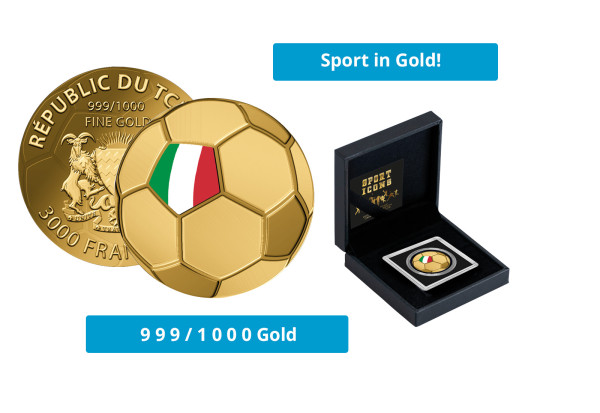 Goldmünze 999er Gold Motiv Fußball Italien - Serie Fußball