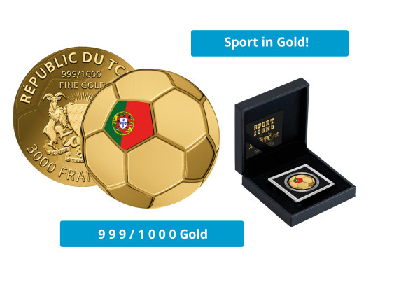 Goldmünze 999er Gold Motiv Fußball Portugal - Serie Fußball