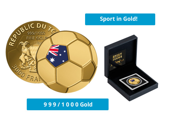 Goldmünze 999er Gold Motiv Fußball Australien - Serie Fußball