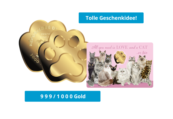 Goldmünze Katzenpfote in Coincard 999/1000 Gold