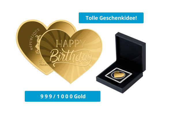 Goldmünze Herz Happy Birthday 999/1000 Gold