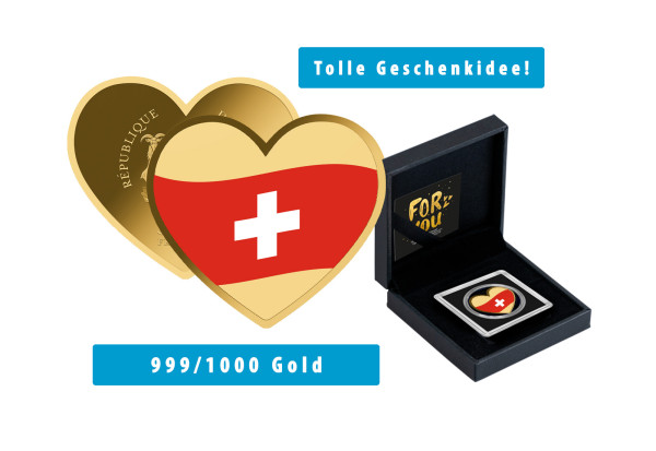 Geschenk Goldmünze Herz Schweiz 999/1000 Gold