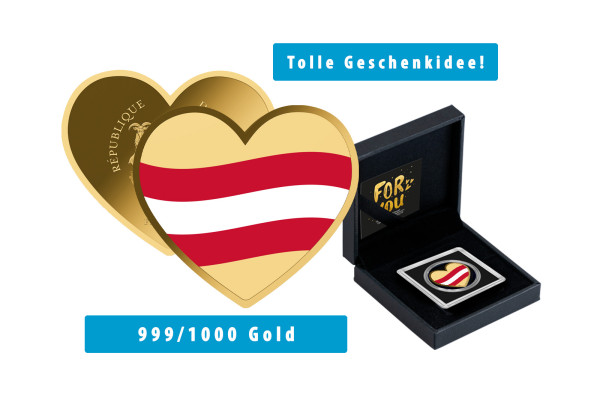 Geschenk Goldmünze Herz Österreich 999/1000 Gold