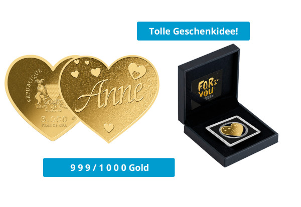 Geschenk Goldmünze Herz Name Anne 999/1000 Gold