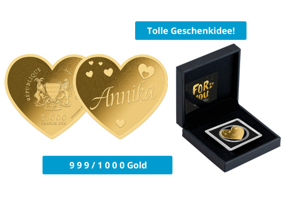 Geschenk Goldmünze Herz Name Annika 999/1000 Gold