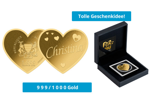 Geschenk Goldmünze Herz Name Christina 999/1000 Gold