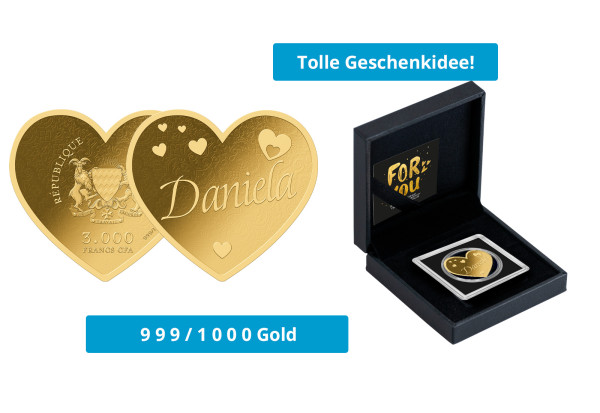 Geschenk Goldmünze Herz Name Daniela 999/1000 Gold
