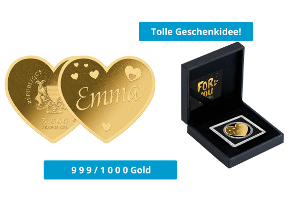 Geschenk Goldmünze Herz Name Emma 999/1000 Gold