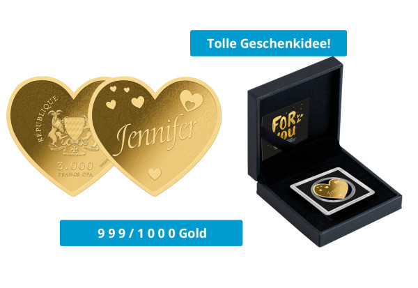 Geschenk Goldmünze Herz Name Jennifer 999/1000 Gold