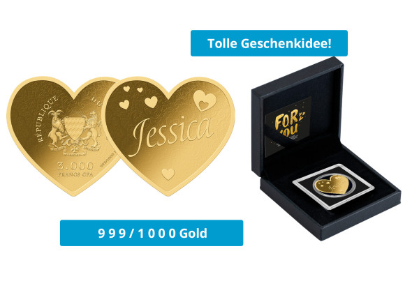 Geschenk Goldmünze Herz Name Jessica 999/1000 Gold