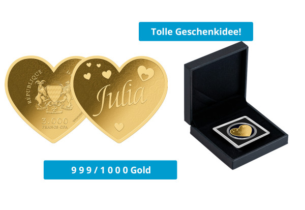 Geschenk Goldmünze Herz Name Julia 999/1000 Gold