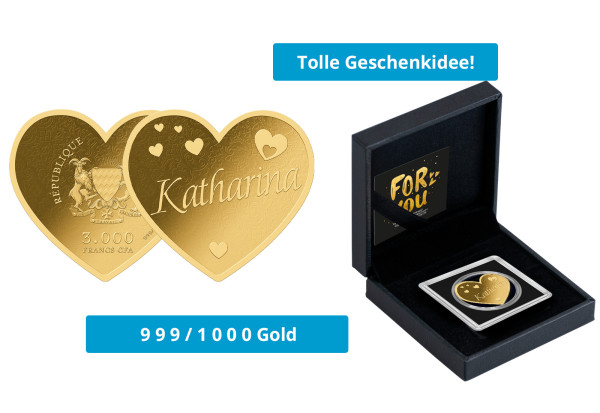 Geschenk Goldmünze Herz Name Katharina 999/1000 Gold