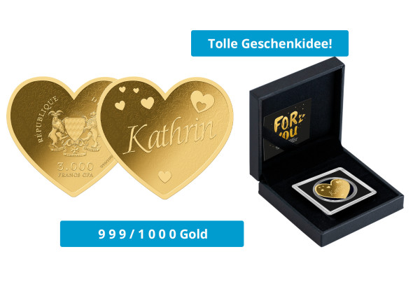 Geschenk Goldmünze Herz Name Kathrin 999/1000 Gold
