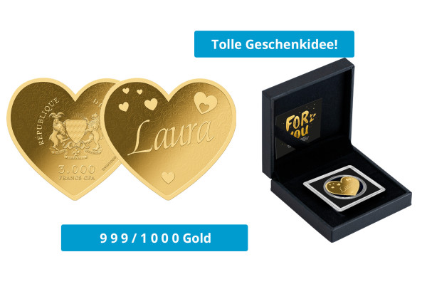 Geschenk Goldmünze Herz Name Laura 999/1000 Gold