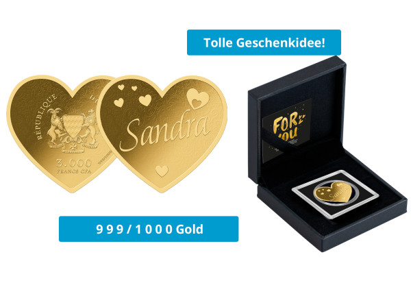 Geschenk Goldmünze Herz Name Sandra 999/1000 Gold