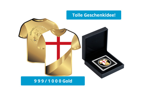 Geschenk Goldmünze Fußballtrikot England 999/1000 Gold