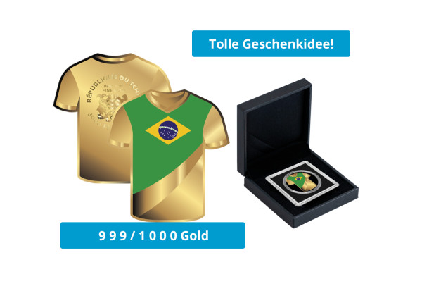 Geschenk Goldmünze Trikot Brasilien 999/1000 Gold