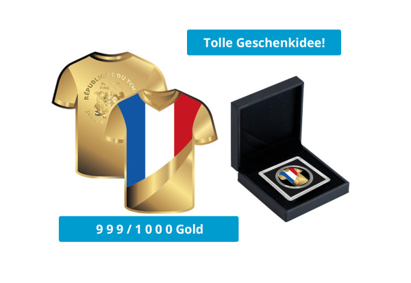 Geschenk Goldmünze Fußballtrikot Frankreich 999/1000 Gold