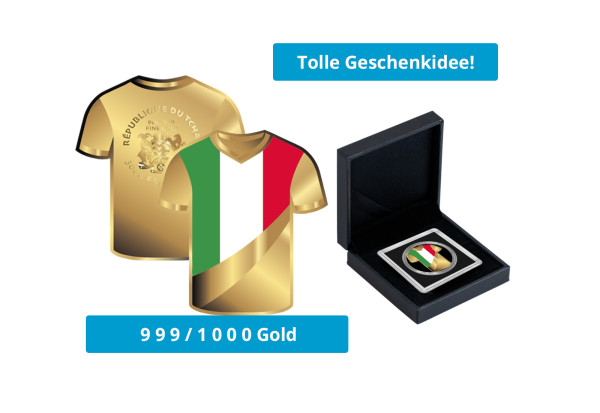 Geschenk Goldmünze Fußballtrikot Italien 999/1000 Gold