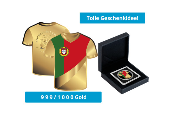 Geschenk Goldmünze Fußballtrikot Portugal 999/1000 Gold