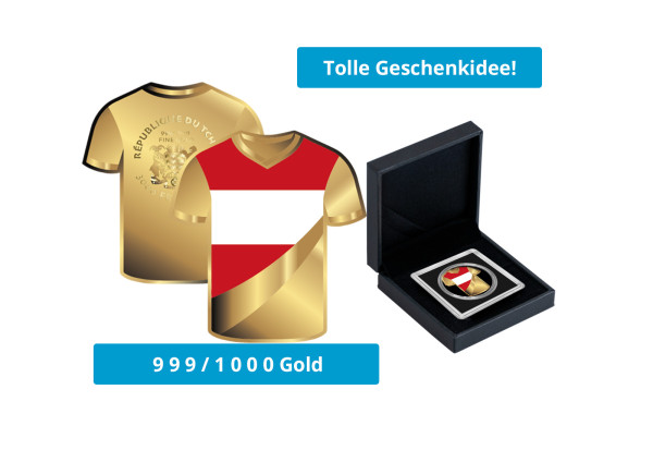 Geschenk Goldmünze Fußballtrikot Österreich 999/1000 Gold