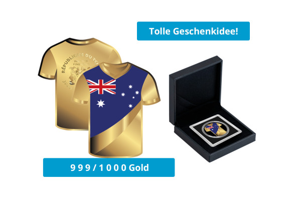 Geschenk Goldmünze Fußballtrikot Australien 999/1000 Gold