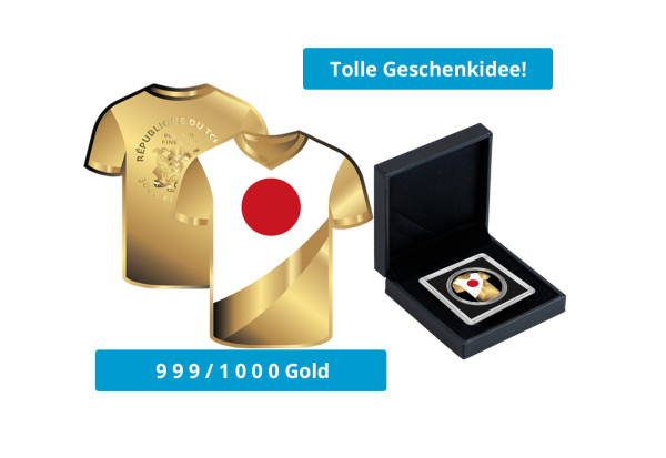 Geschenk Goldmünze Fußballtrikot Japan 999/1000 Gold