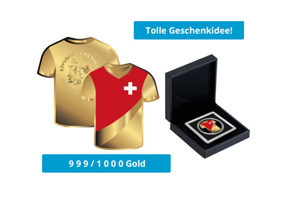 Geschenk Goldmünze Fußballtrikot Schweiz 999/1000 Gold