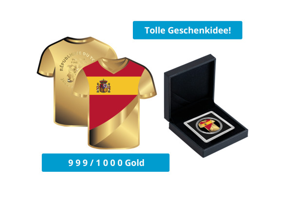 Geschenk Goldmünze Fußballtrikot Spanien 999/1000 Gold