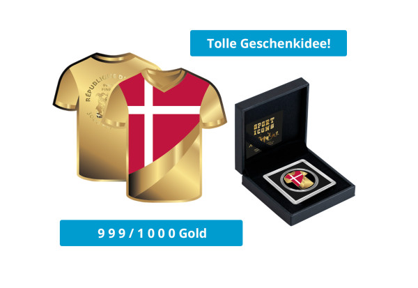 Goldmünze Fußballtrikot Dänemark 999/1000 Gold