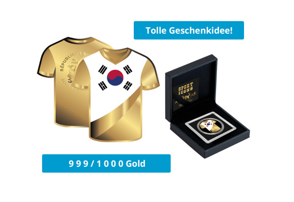 Goldmünze Fußballtrikot Südkorea 999/1000 Gold