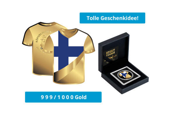 Geschenk Goldmünze Fußballtrikot Finnland 999/1000 Gold