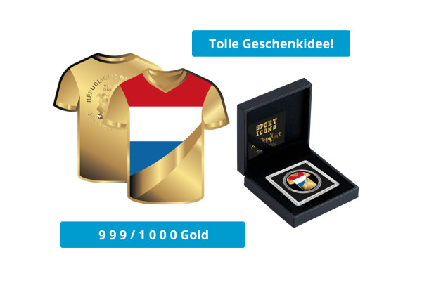 Geschenk Goldmünze Fußballtrikot Niederlande 999/1000 Gold