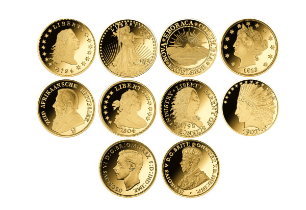 Neuprägungen 10er-Set teuerste Goldmünzen der Welt 999/1000 Gold