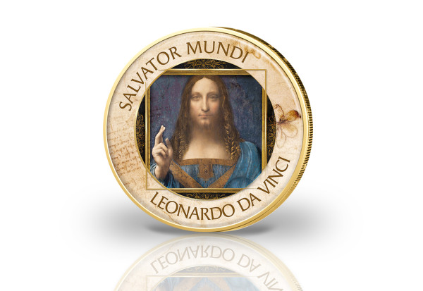 2 Euro vergoldet Salvator Mundi mit Farbmotiv