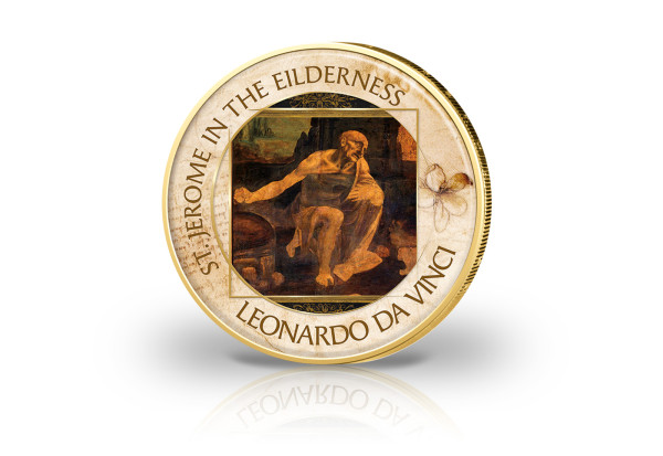 2 Euro mit Farbmotiv St. Jerome in the Wilderness Leonardo da Vinci vergoldet