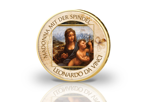 2 Euro vergoldet mit Farbmotiv Madonna mit der Spindel Serie Kunst I