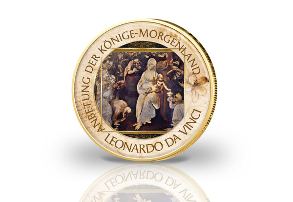 2 Euro vergoldet mit Farbmotiv Anbetung der Könige Serie Kunst I