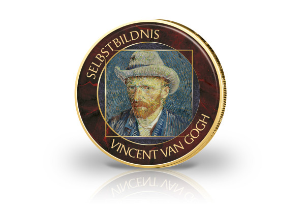 2 Euro mit Farbmotiv Selbstbildnis Van Gogh vergoldet