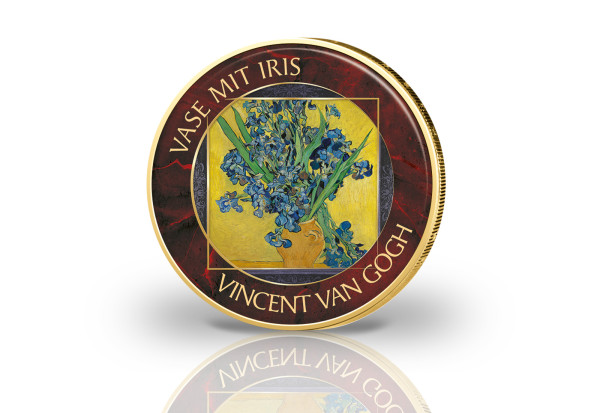 2 Euro mit Farbmotiv Vase mit Iris Van Gogh vergoldet