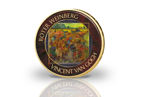 2 Euro mit Farbmotiv Roter Weinberg Van Gogh vergoldet